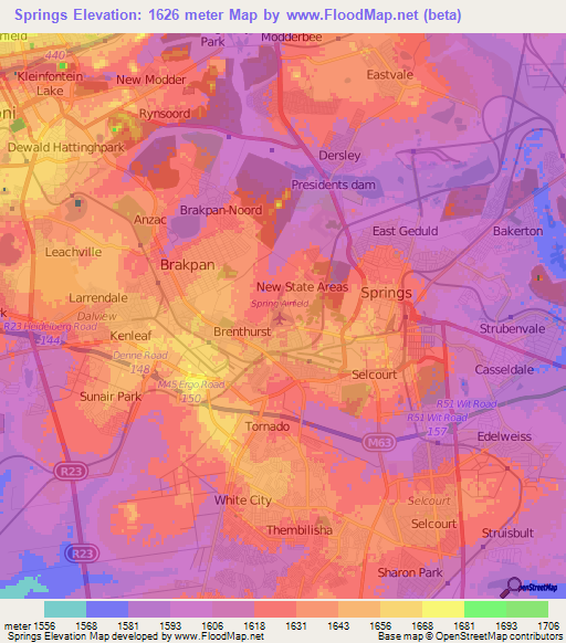 Springs,South Africa Elevation Map