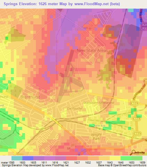 Springs,South Africa Elevation Map