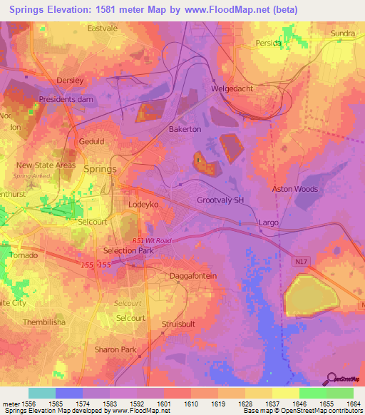 Springs,South Africa Elevation Map