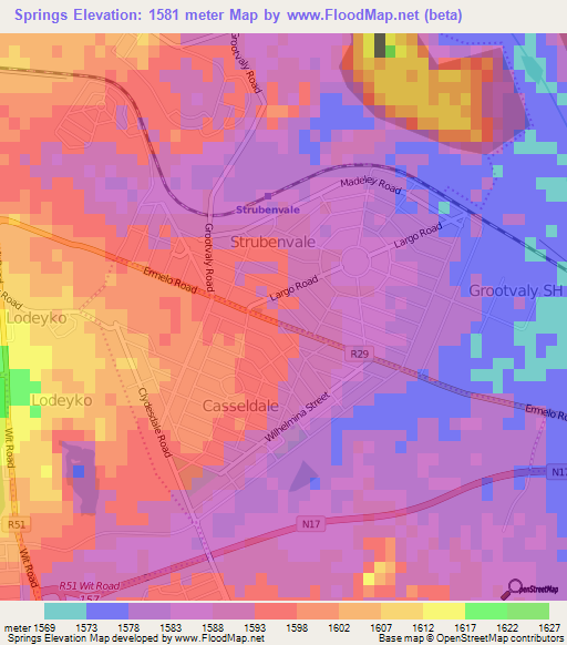 Springs,South Africa Elevation Map