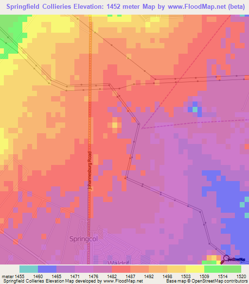 Springfield Collieries,South Africa Elevation Map