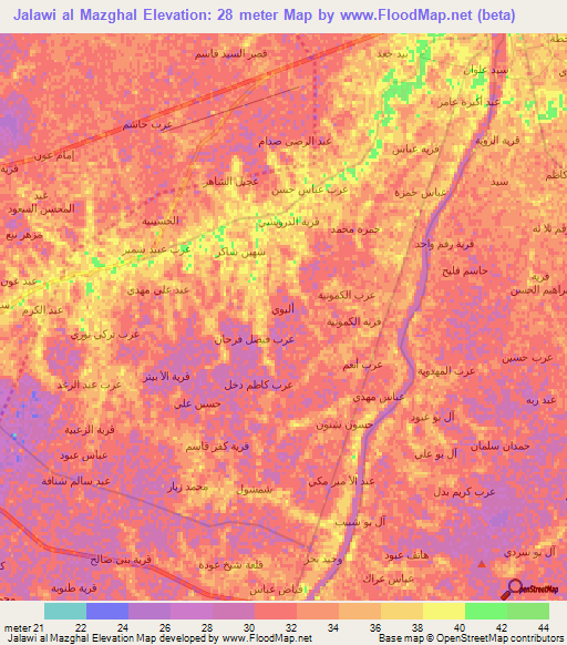 Jalawi al Mazghal,Iraq Elevation Map