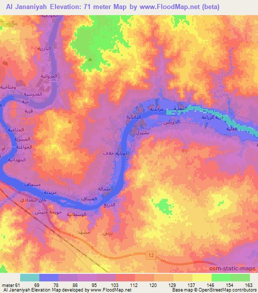 Al Jananiyah,Iraq Elevation Map