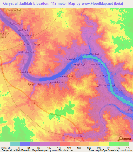 Qaryat al Jadidah,Iraq Elevation Map