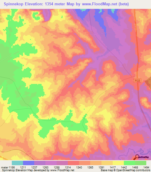 Spinnekop,South Africa Elevation Map