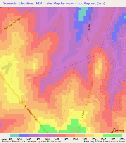 Sonnedal,South Africa Elevation Map