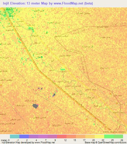 Injil,Iraq Elevation Map