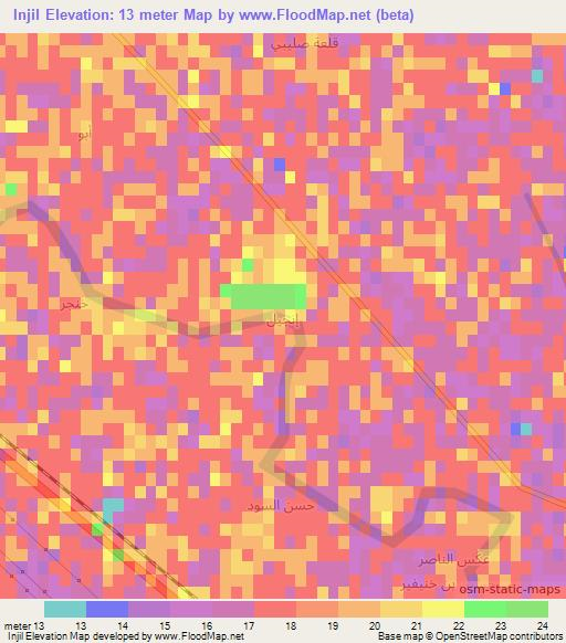 Injil,Iraq Elevation Map