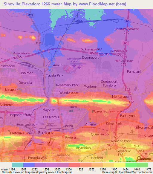 Sinoville,South Africa Elevation Map