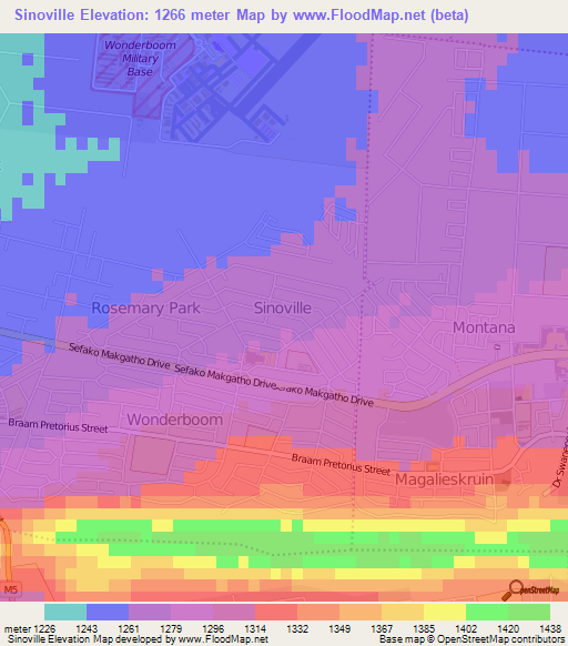 Sinoville,South Africa Elevation Map