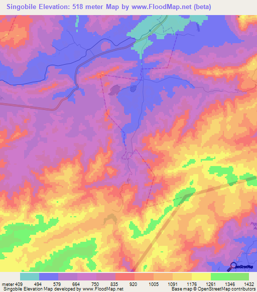 Singobile,South Africa Elevation Map