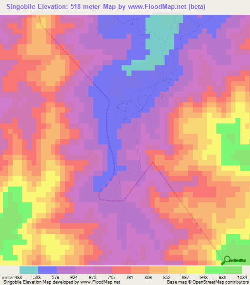 Singobile,South Africa Elevation Map