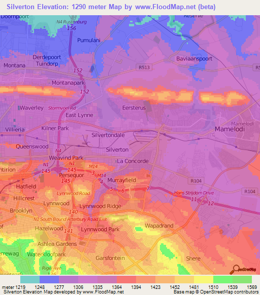 Silverton,South Africa Elevation Map