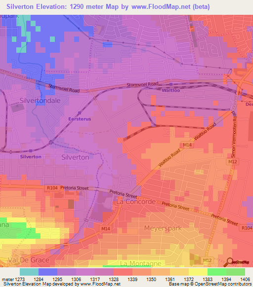 Silverton,South Africa Elevation Map