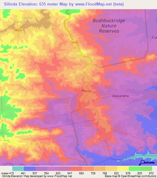 Silinda,South Africa Elevation Map