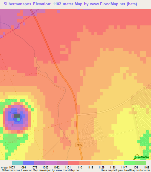 Silbermanspos,South Africa Elevation Map