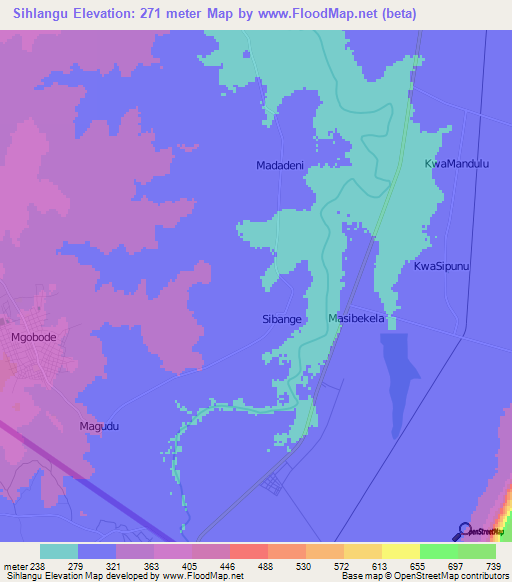 Sihlangu,South Africa Elevation Map