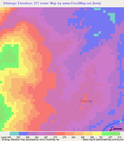 Sihlangu,South Africa Elevation Map