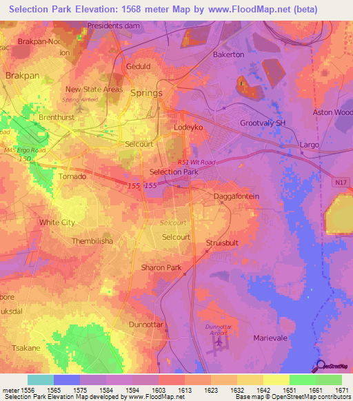 Selection Park,South Africa Elevation Map