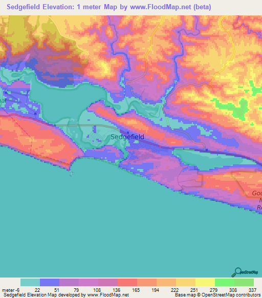 Sedgefield,South Africa Elevation Map