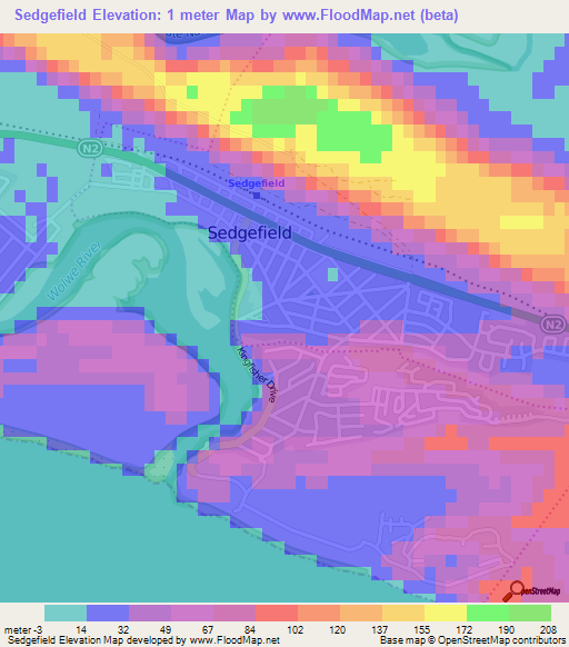 Sedgefield,South Africa Elevation Map