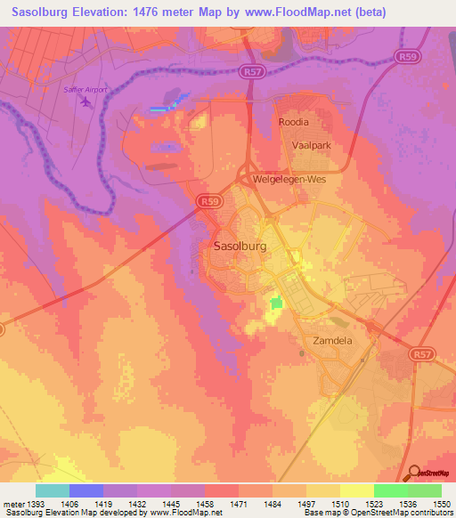 Sasolburg,South Africa Elevation Map