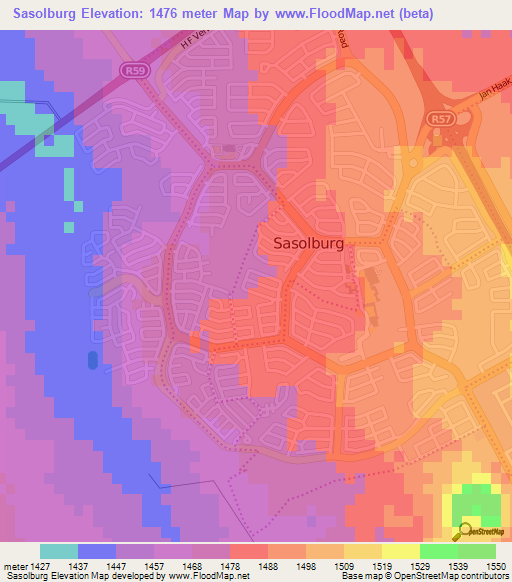 Sasolburg,South Africa Elevation Map