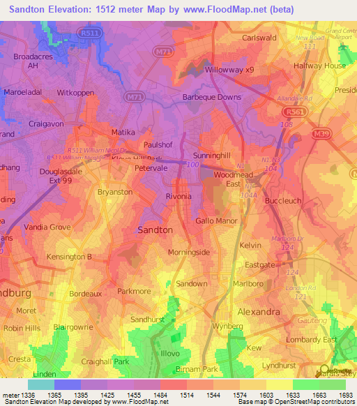 Sandton,South Africa Elevation Map