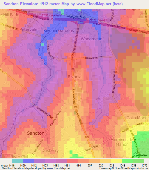 Sandton,South Africa Elevation Map