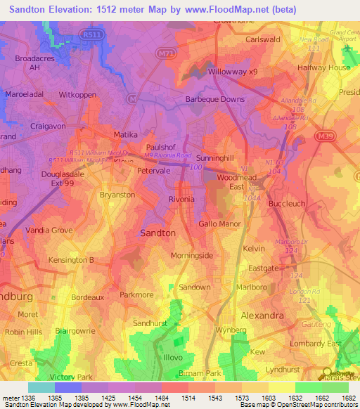 Sandton,South Africa Elevation Map