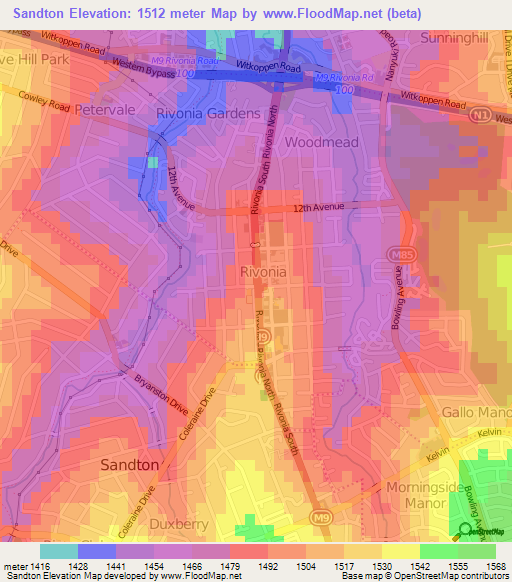 Sandton,South Africa Elevation Map