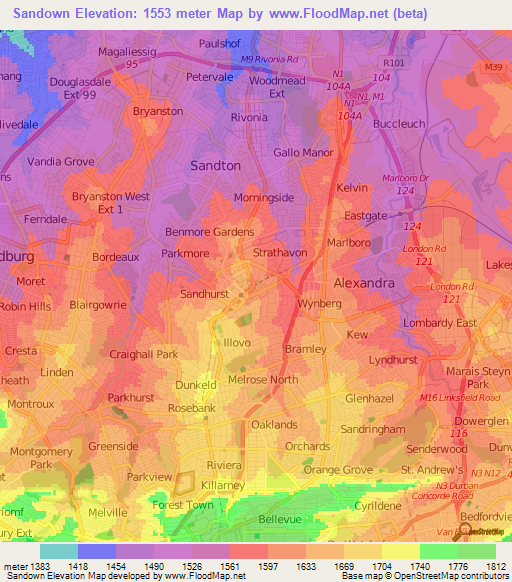 Sandown,South Africa Elevation Map