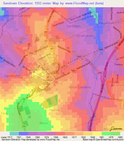 Sandown,South Africa Elevation Map