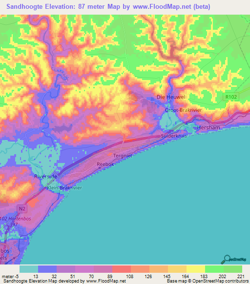 Sandhoogte,South Africa Elevation Map