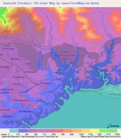 Saasveld,South Africa Elevation Map