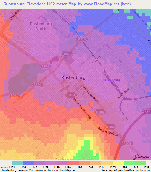 Rustenburg,South Africa Elevation Map