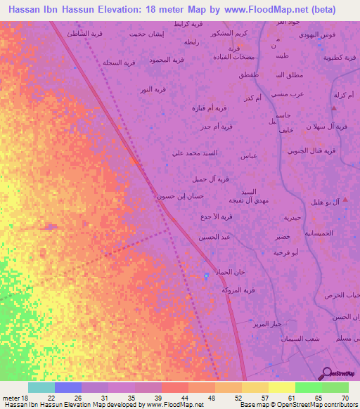 Hassan Ibn Hassun,Iraq Elevation Map