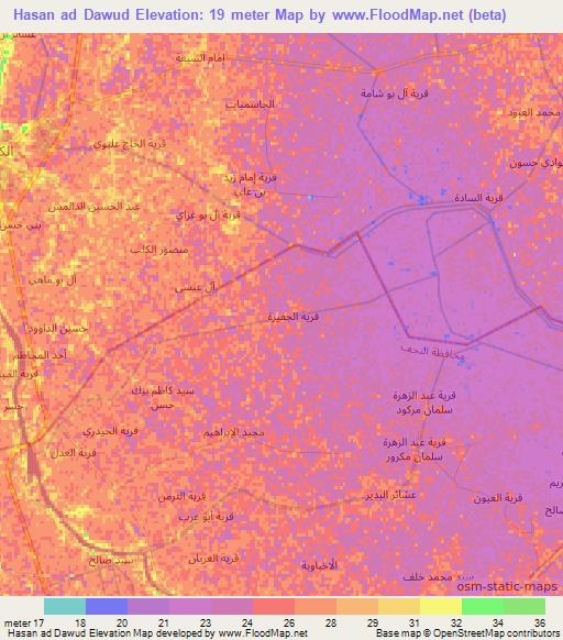 Hasan ad Dawud,Iraq Elevation Map