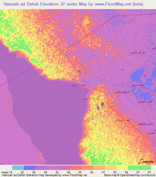 Hamzah ad Dahsh,Iraq Elevation Map