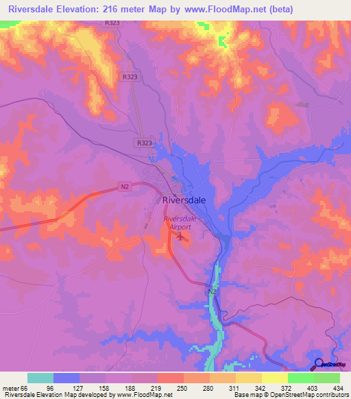 Riversdale,South Africa Elevation Map