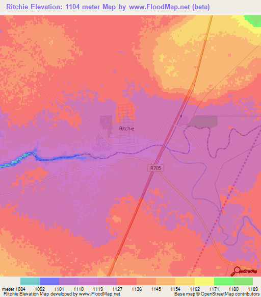 Ritchie,South Africa Elevation Map