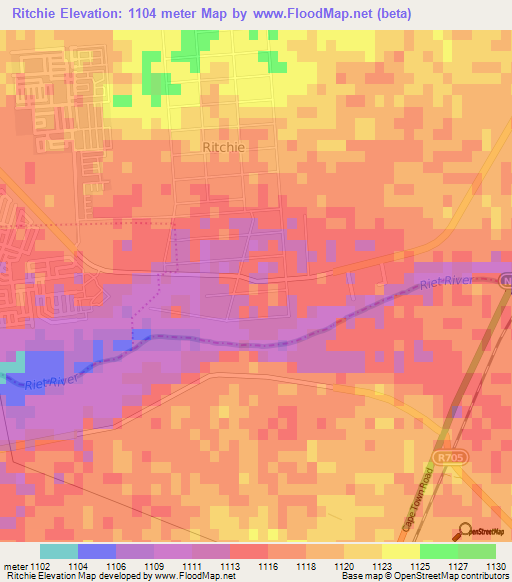 Ritchie,South Africa Elevation Map