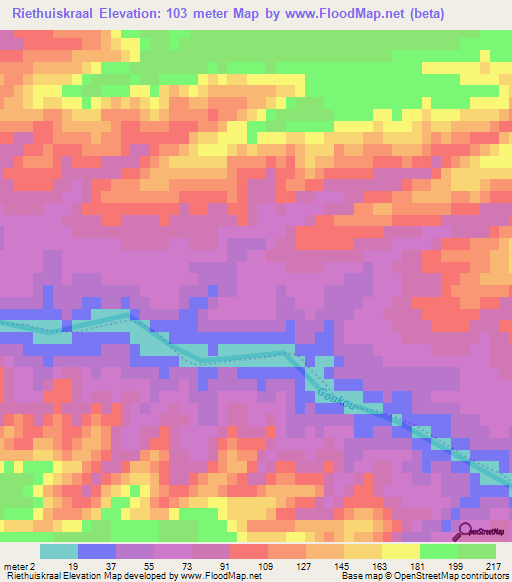 Riethuiskraal,South Africa Elevation Map