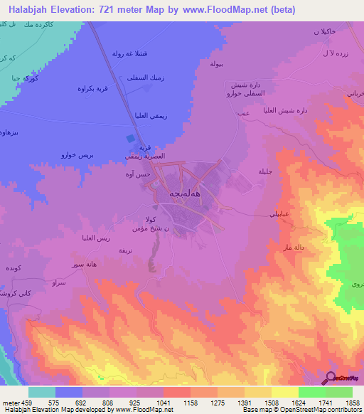 Halabjah,Iraq Elevation Map