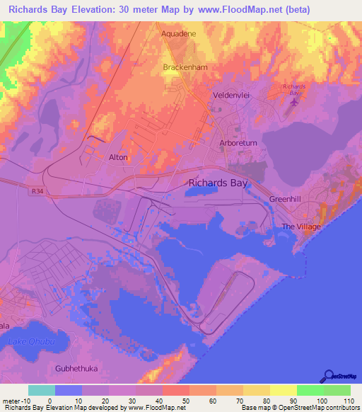 Richards Bay,South Africa Elevation Map