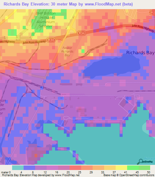 Richards Bay,South Africa Elevation Map