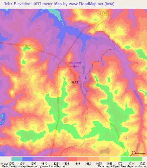 Reitz,South Africa Elevation Map