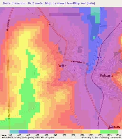 Reitz,South Africa Elevation Map