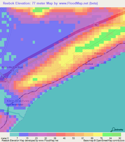 Reebok,South Africa Elevation Map