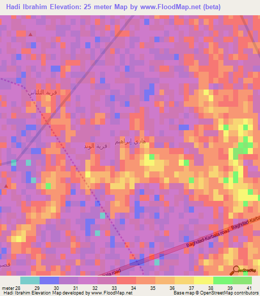 Hadi Ibrahim,Iraq Elevation Map